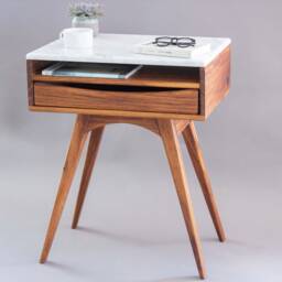 Handmade Wood & Marble Nightstand - Mid Century Modern Bedside Table - thumbnail 3