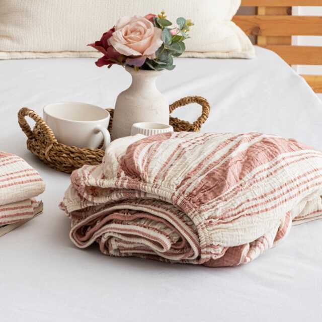 Washed Gauze Breathable Fitted , Turkish Cotton Muslin Bed Sheet, King Full Twin Size - image 1