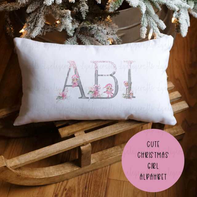 Personalised Girls Christmas Pillow Case, Girl Elf Character Pillow, Eve Box Fillers, Gifts, Alphabet Gift - image 1