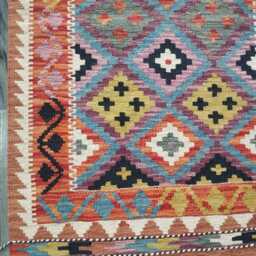 Afghan Kilim Rug, Handmade Artisan Multicolour Turkish Persian Navajo Moroccan Bohemian Flatweave, Natural Wool Dhurrie Rug 117x74 cm - thumbnail 2