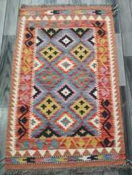 Afghan Kilim Rug, Handmade Artisan Multicolour Turkish Persian Navajo Moroccan Bohemian Flatweave, Natural Wool Dhurrie Rug 117x74 cm - thumbnail 1
