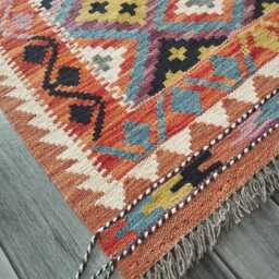 Afghan Kilim Rug, Handmade Artisan Multicolour Turkish Persian Navajo Moroccan Bohemian Flatweave, Natural Wool Dhurrie Rug 117x74 cm - thumbnail 3