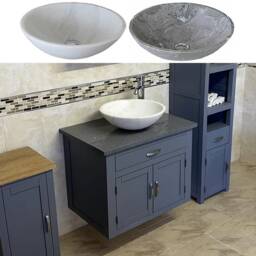 Bathroom Wall Hung Vanity Grey Painted Wash Stand Quartz Marble Stone Basin 502Gwgqsbc - thumbnail 1