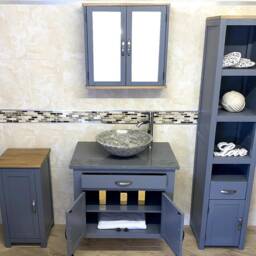 Bathroom Wall Hung Vanity Grey Painted Wash Stand Quartz Marble Stone Basin 502Gwgqsbc - thumbnail 3