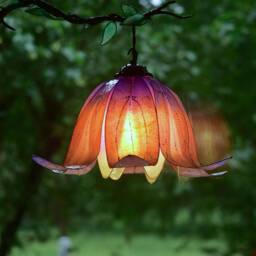 Flower-Shaped Wall Hanging Lamp, Floral Light Gothic Style Inspired, Orange & Purple Decorative Lamp Handmade Painted - thumbnail 3