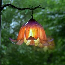 Flower-Shaped Wall Hanging Lamp, Floral Light Gothic Style Inspired, Orange & Purple Decorative Lamp Handmade Painted - thumbnail 2