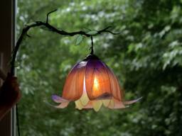 Flower-Shaped Wall Hanging Lamp, Floral Light Gothic Style Inspired, Orange & Purple Decorative Lamp Handmade Painted - thumbnail 1