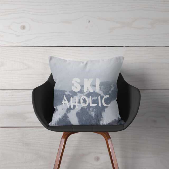 Skiaholic, Pillow Home Decor, Grey, Modern, Ski Decor, Cotton, Linen, Throw Pillow, Decorative Pillow, Interior Design, Dorm Decor - image 1