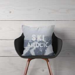 Skiaholic, Pillow Home Decor, Grey, Modern, Ski Decor, Cotton, Linen, Throw Pillow, Decorative Pillow, Interior Design, Dorm Decor - thumbnail 1
