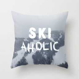 Skiaholic, Pillow Home Decor, Grey, Modern, Ski Decor, Cotton, Linen, Throw Pillow, Decorative Pillow, Interior Design, Dorm Decor - thumbnail 2
