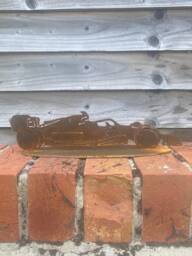 Rusty Metal F1 Car Garden Sculpture, Steel Anniversary Gift - thumbnail 1