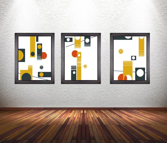 Abstract Geometric Art Prints Modern Wall Decor, Set Of 3 - image 1