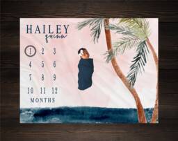 Beach Theme Milestone Blanket, Baby Shower Gift, Keepsake Girl Wreath Blanket