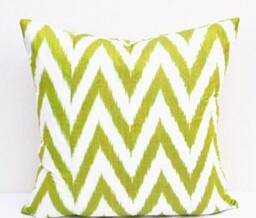 Lime Chevron Ikat Pillow Cover, Handloom Silk Cotton - 20x20 - thumbnail 1