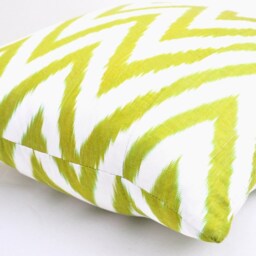 Lime Chevron Ikat Pillow Cover, Handloom Silk Cotton - 20x20 - thumbnail 3