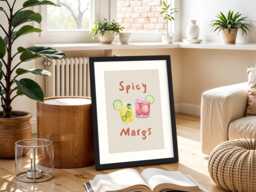 Spicy Margs Cocktail Print - Margarita Living Room Bedroom Kitchen Wall Art A2 A3 A4 Framed Poster Trendy Modern Minimalist Retro Vintage - thumbnail 1