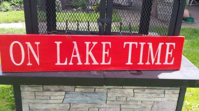 On Lake Time Distressed Wood Sign Extra Large Porch Wall Hanging Beach Rustic Primitive Nautical Decor House Fishing Cabin - image 1