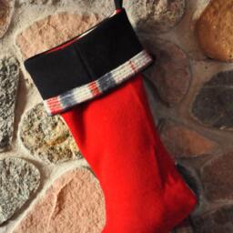 Christmas Stocking, Snowman Upcycled Stocking, , Recycled Log Cabin Decor - thumbnail 4