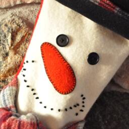 Christmas Stocking, Snowman Upcycled Stocking, , Recycled Log Cabin Decor - thumbnail 2