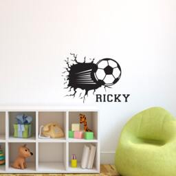 Personalized Soccer Ball Smashing Through The Wall With Name - Sticker Vinyl Decal - thumbnail 1