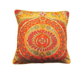 Heals Jyoti Bhomik Pageant Orange & Red Mid 60S Cotton Barkcloth Cushion Cover, Throw Pillow Homeware Decor - thumbnail 1