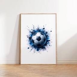 Football Wall Art Prints - Set Of 3 Soccer - Boys Bedroom Decor Teen Room Blue Print Poster - thumbnail 3