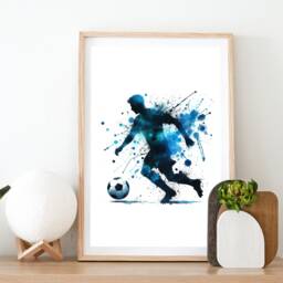 Football Wall Art Prints - Set Of 3 Soccer - Boys Bedroom Decor Teen Room Blue Print Poster - thumbnail 2