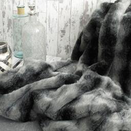 Black Wolf Faux Fur Throw With Grey Faux-Suede Lining in A Range Of Sizes - thumbnail 2