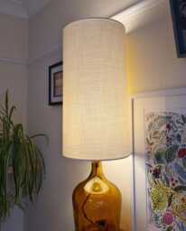 Tall Drum Ivory Linen Lampshade in Textured Fabric & White Lining, 50cm Height - thumbnail 1