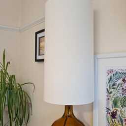 Tall Drum Ivory Linen Lampshade in Textured Fabric & White Lining, 50cm Height - thumbnail 3