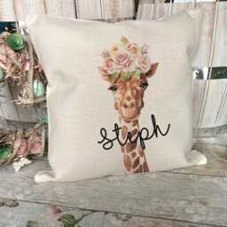 Personalised Giraffe Cushion - Teenage Girl Gifts Girls Bedroom Decor Name Daughter Birthday Gift - thumbnail 1