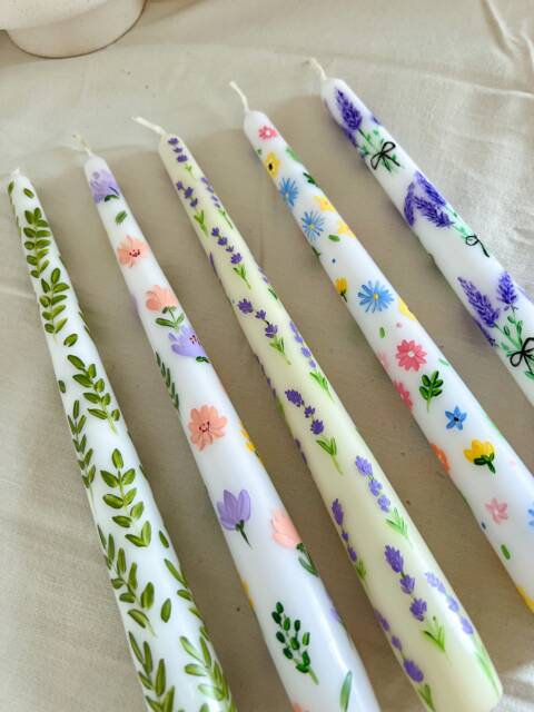 Floral Hand Painted Tapered Candles I Dinner Candles Wedding Candle Table Decor Gift Idea Taper Candle - image 1