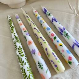 Floral Hand Painted Tapered Candles I Dinner Candles Wedding Candle Table Decor Gift Idea Taper Candle - thumbnail 3