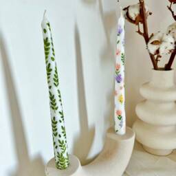 Floral Hand Painted Tapered Candles I Dinner Candles Wedding Candle Table Decor Gift Idea Taper Candle - thumbnail 2