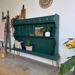 Solid Pine Console Table/Bookcase Painted Dark Green - thumbnail 3