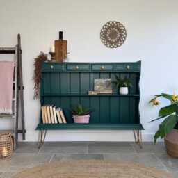 Solid Pine Console Table/Bookcase Painted Dark Green - thumbnail 2