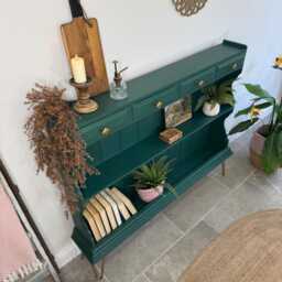 Solid Pine Console Table/Bookcase Painted Dark Green - thumbnail 4