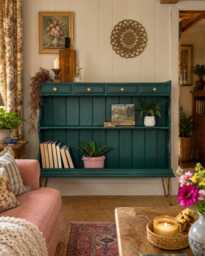 Solid Pine Console Table/Bookcase Painted Dark Green