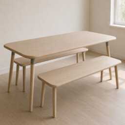 Solid Oak Dining Table With Benches, Handmade Scandinavian Set, Custom Sizes - thumbnail 2
