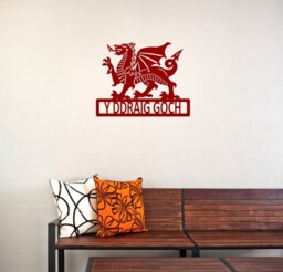 Welsh Dragon Metal Wall Art Personalised Gift Garden Red Black - thumbnail 1