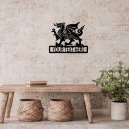 Welsh Dragon Metal Wall Art Personalised Gift Garden Red Black - thumbnail 2