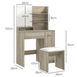Dressing Table With Mirror Stool Vanity Desk Drawer Shelves Cabinet Natural Wood Finish - thumbnail 4