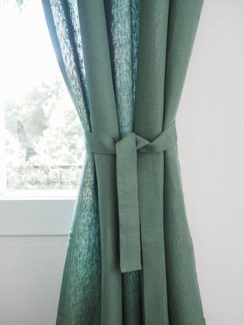 Eucalyptus Green Linen Curtain Tie Back, Heavy - image 1