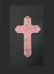Small Farm Themed Wooden Cross Wall Decor - Laser Cut Birch Wood - thumbnail 1
