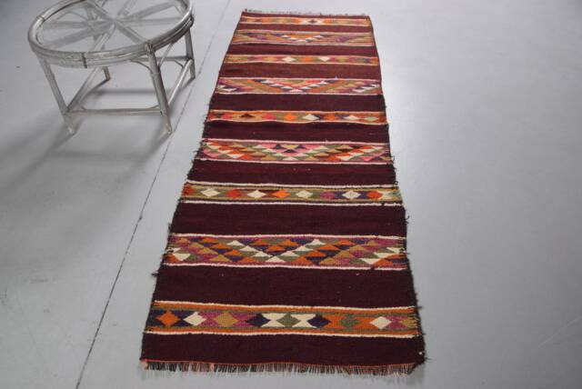 Rugs For Kitchen, Brown Kitchen Rugs, Anatolian Rug, Turkish , 2.8x7.4 Ft Accent Herki Vintage Office Entry Rug - image 1