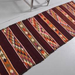 Rugs For Kitchen, Brown Kitchen Rugs, Anatolian Rug, Turkish , 2.8x7.4 Ft Accent Herki Vintage Office Entry Rug - thumbnail 2
