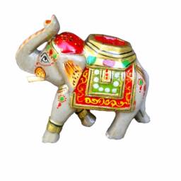 Hand Carved Wood Elephant Statue Vastu Home & Temple Decor - thumbnail 3
