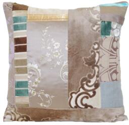 Beige & Blue Unique Cushion Cover Embroidered Gold Decorative Pillow Throw Case Flowers Velvet Silk Patchwork Home D??cor