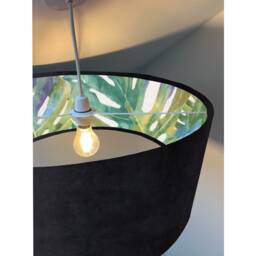 Black Velvet Drum Lampshade, Double Sided Lampshade With Palm Leaves Cotton Interior, Ceiling Light Shade - thumbnail 2