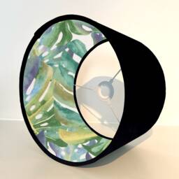 Black Velvet Drum Lampshade, Double Sided Lampshade With Palm Leaves Cotton Interior, Ceiling Light Shade - thumbnail 3